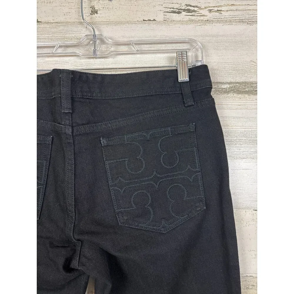 Tory Burch womens 30 Black Logo Pocket Super Skinny Denim Jeans Designer